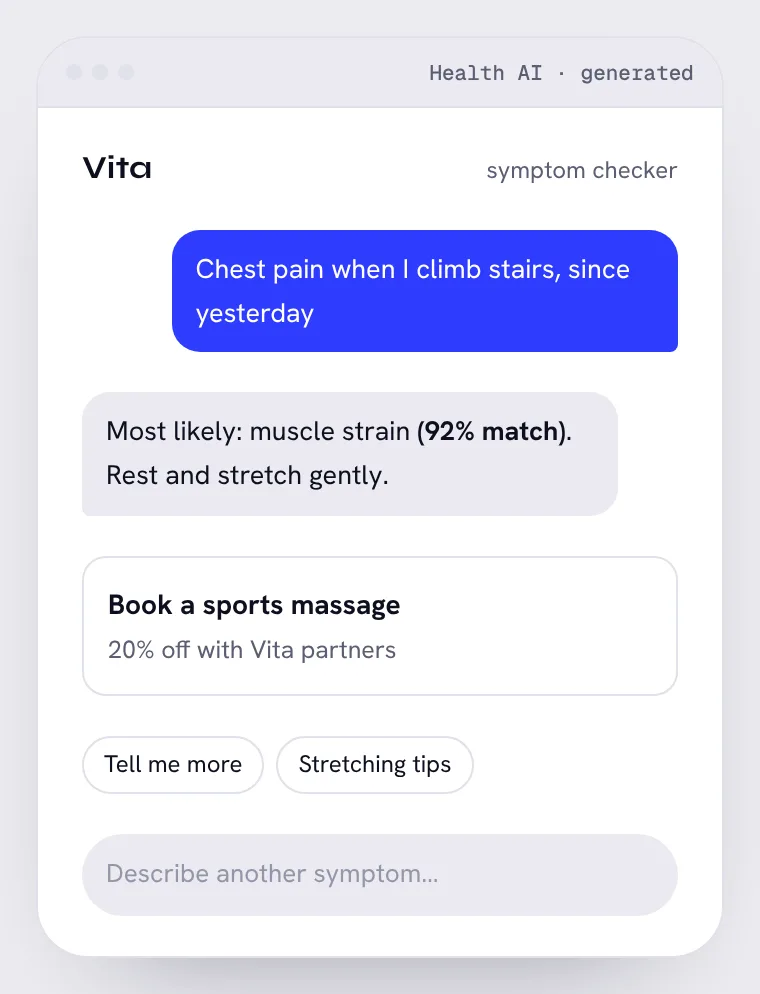 Symptom checker: an AI-made screen. Can you find the 3 problems?